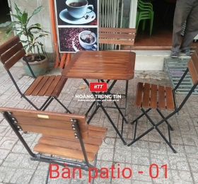 Bàn ghế cafe gỗ chân sắt HTT010