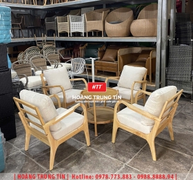 Bàn ghế cafe gỗ nệm cao cấp HTT51
