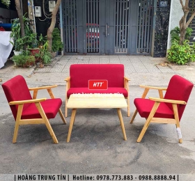 Bàn ghế sofa cafe gỗ nệm HTT01