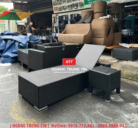 Giường tắm nắng đan nhựa giả mây HTT09