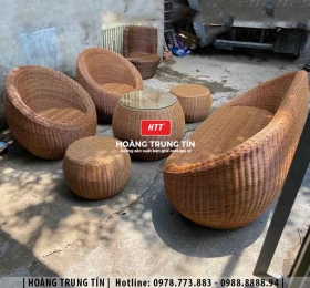 Bàn ghế sofa trứng đan nhựa mây HTT014