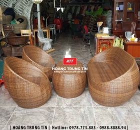 Bàn ghế sofa trứng đan nhựa mây HTT043