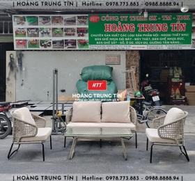 Bàn ghế sofa cafe đan dây dù HTT01