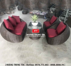 Bàn ghế sofa trứng đan nhựa mây HTT032