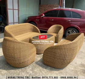 Bàn ghế sofa trứng đan nhựa mây HTT024