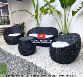 Bàn ghế sofa trứng đan nhựa mây HTT030