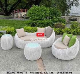 Bàn ghế sofa trứng đan nhựa mây HTT035