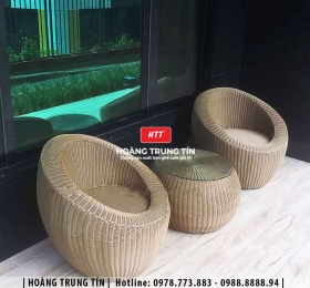 Bàn ghế sofa trứng đan nhựa mây HTT036