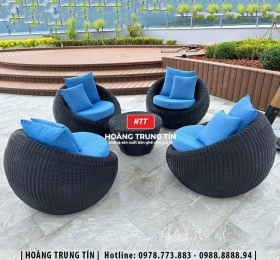 Bàn ghế sofa trứng đan nhựa mây HTT034