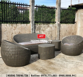 Bàn ghế sofa trứng đan nhựa mây HTT031