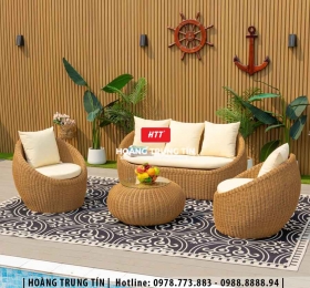 Bàn ghế sofa trứng đan nhựa mây HTT025