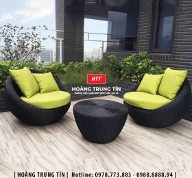 Bàn ghế sofa trứng đan nhựa mây HTT027