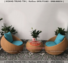 Bàn ghế sofa trứng đan nhựa mây HTT054