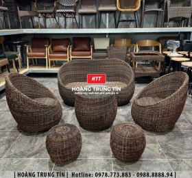 Bàn ghế sofa trứng đan nhựa mây HTT016