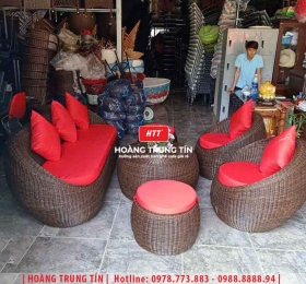 Bàn ghế sofa trứng đan nhựa mây HTT056