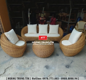 Bàn ghế sofa trứng đan nhựa mây HTT039