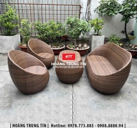 Bàn ghế sofa trứng đan nhựa mây HTT028