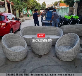 Bàn ghế sofa trứng đan nhựa mây HTT045