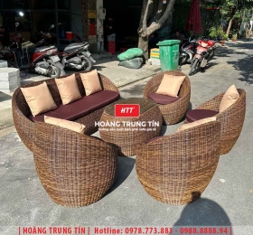 Bàn ghế sofa trứng đan nhựa mây HTT055