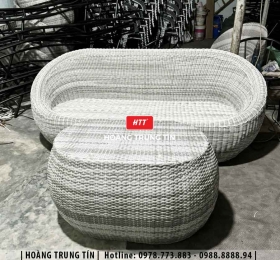 Bàn ghế sofa trứng đan nhựa mây HTT040