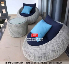 Bàn ghế sofa trứng đan nhựa mây HTT021