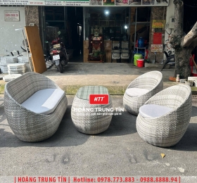 Bàn ghế sofa trứng đan nhựa mây HTT057