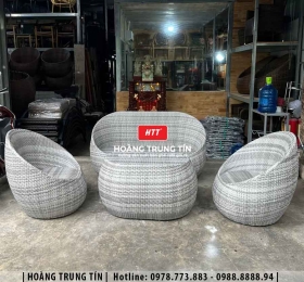 Bàn ghế sofa trứng đan nhựa mây HTT019