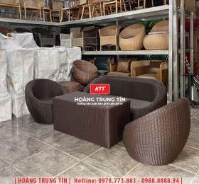 Bàn ghế sofa trứng đan nhựa mây HTT066