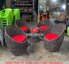 Bàn ghế sofa trứng đan nhựa mây HTT074