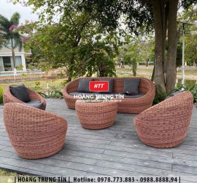 Bàn ghế sofa trứng đan nhựa mây HTT018