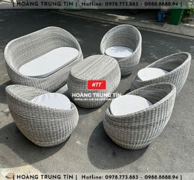 Bàn ghế sofa trứng đan nhựa mây HTT058