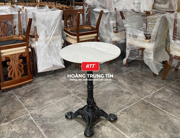 Bàn cafe chân gang đúc mặt đá HTT01