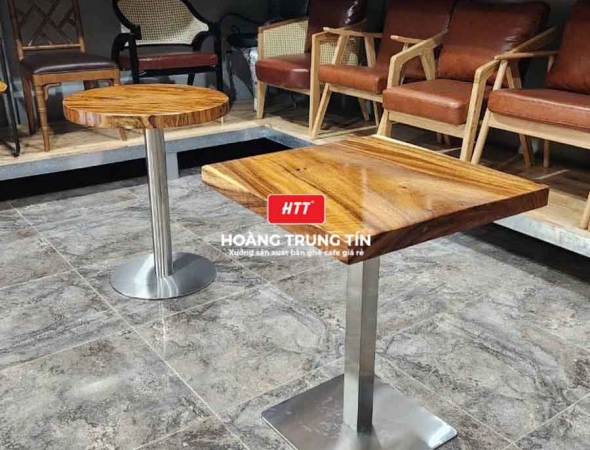 Bàn cafe chân inox mặt gỗ me tây HTT30