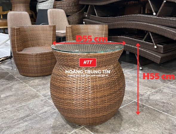 Bàn cafe đan nhựa giả mây HTT22