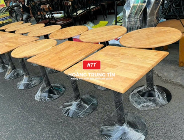 Bàn cafe chân mâm mặt gỗ HTT04