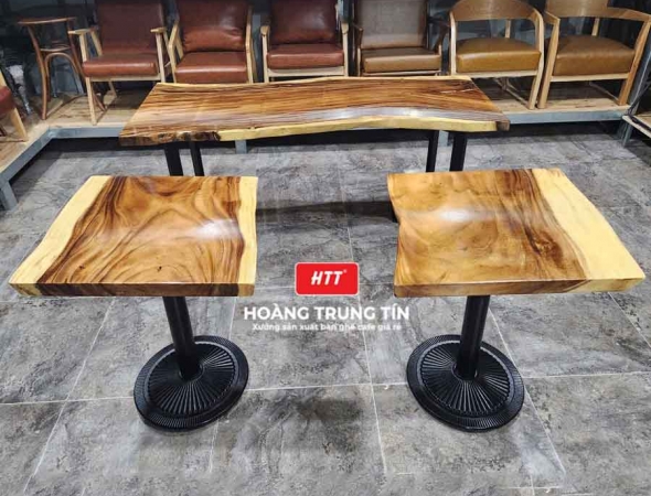 Bàn cafe chân mâm mặt gỗ me tây HTT33