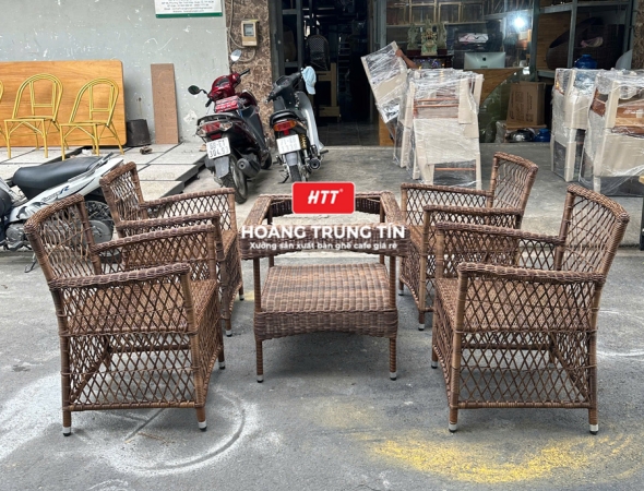 Bàn ghế nhựa giả mây ngoài trời HTT048
