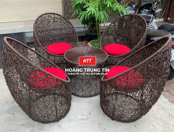 Bàn ghế sofa trứng đan nhựa mây HTT048