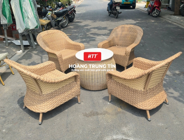 Bàn ghế nhựa giả mây ngoài trời HTT049