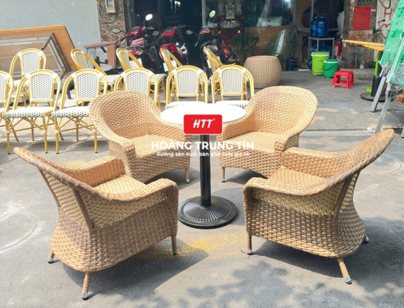 Bàn ghế cafe nhựa giả mây HTT103