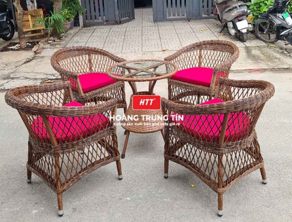 Bàn ghế nhựa giả mây ngoài trời HTT027