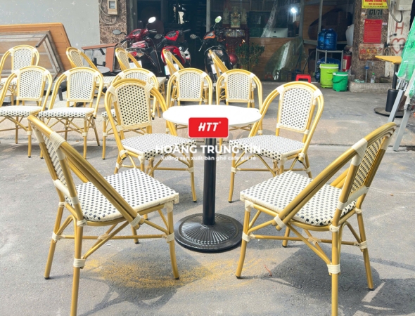 Bàn ghế cafe đan nhựa mây cao cấp HTT054