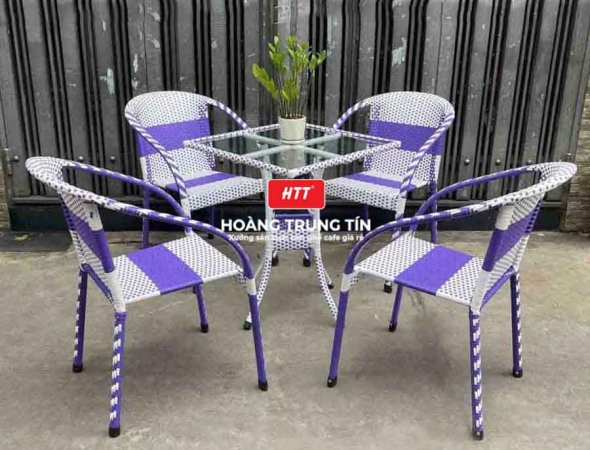 Bàn ghế nhựa giả mây ngoài trời HTT006