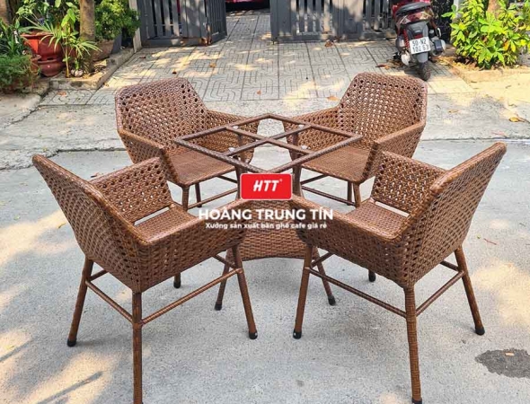 Bàn ghế cafe nhựa giả mây HTT040