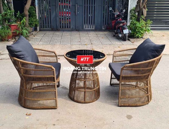 Bàn ghế cafe nhựa giả mây HTT049