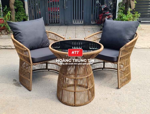 Bàn ghế nhựa giả mây ngoài trời HTT028