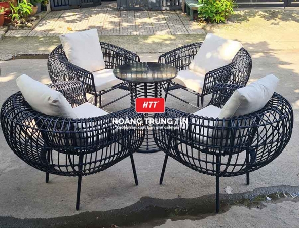 Bàn ghế cafe đan nhựa mây cao cấp HTT003