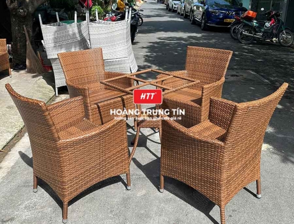 Bàn ghế cafe nhựa giả mây HTT058