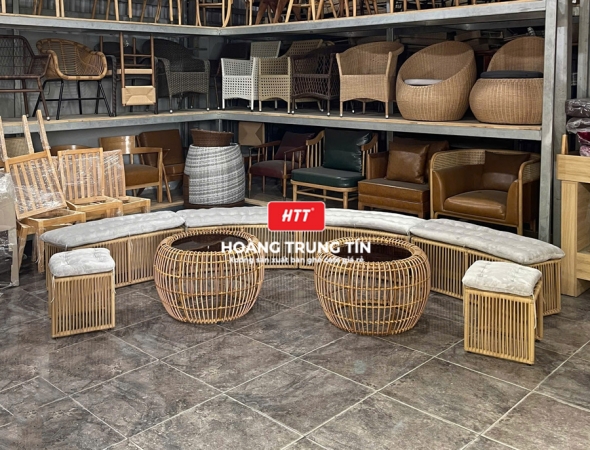 Bàn ghế cafe đan nhựa mây cao cấp HTT058