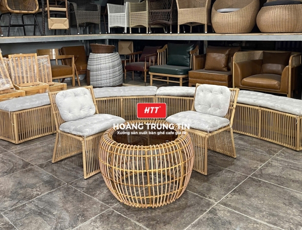Bàn ghế cafe đan nhựa mây cao cấp HTT057
